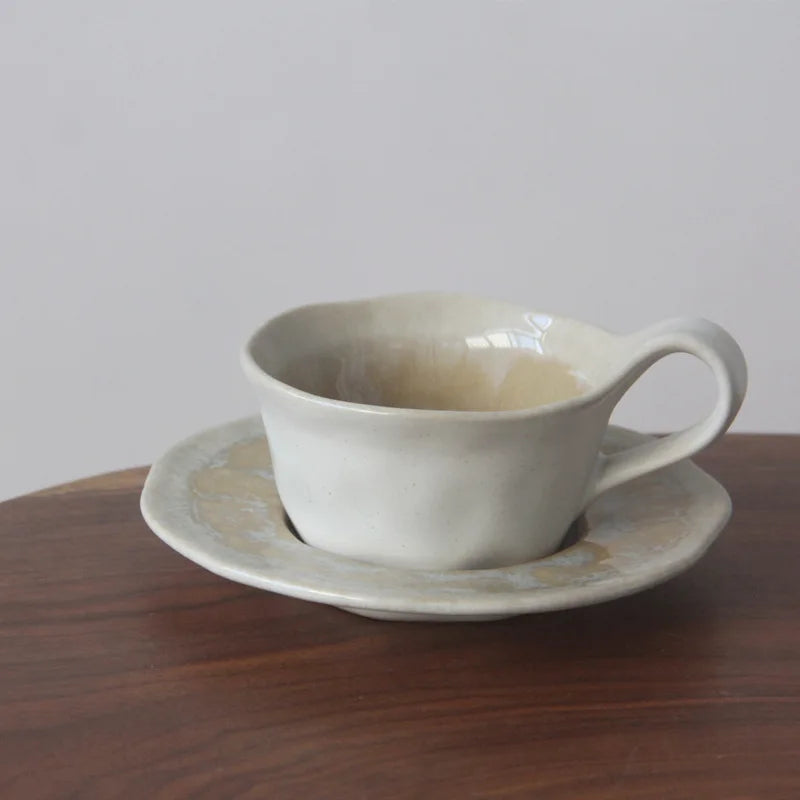 Ceramic espresso cup handcrafted kiln-glazed with matching saucer