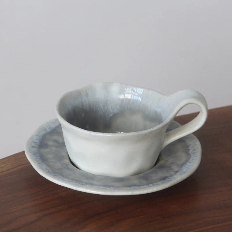 Ceramic espresso cup handcrafted kiln-glazed with matching saucer