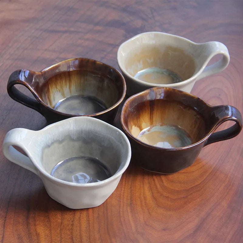 Ceramic espresso cup handcrafted kiln-glazed with matching saucer