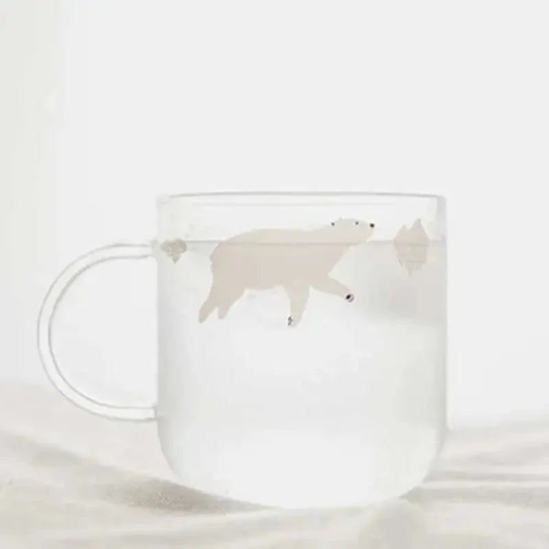 Glass mug Arctic animal design clear borosilicate ergonomic dishwasher-safe for hot and cold beverages