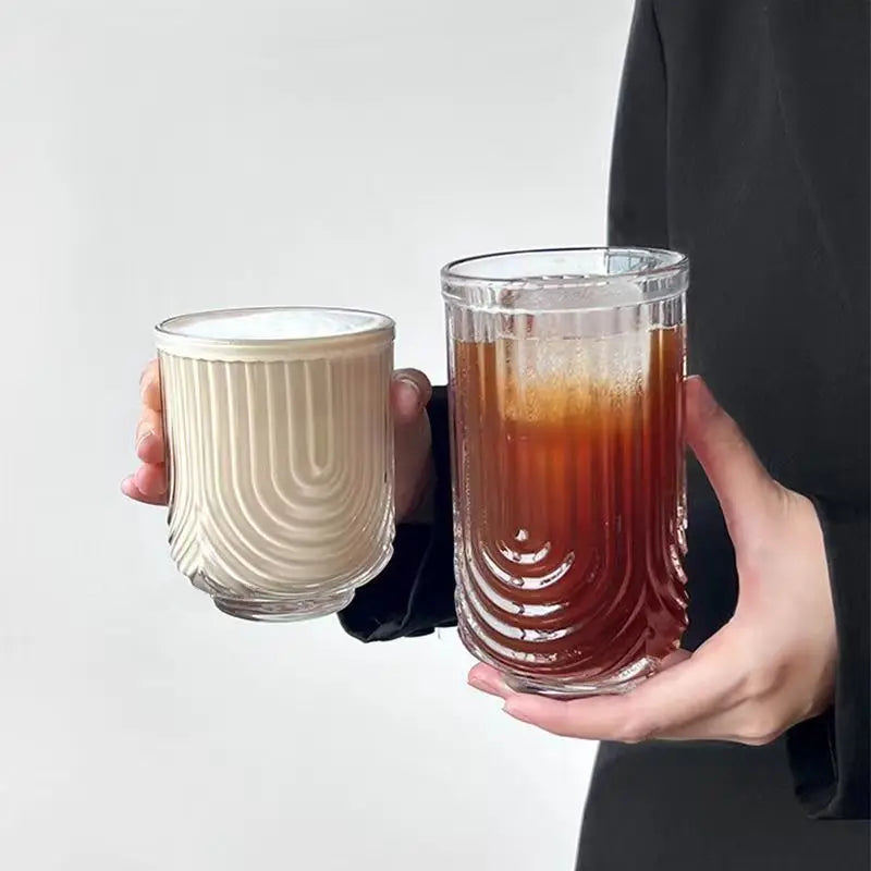 Vintage Glass Cup textured glass cups for hot and cold drinks borosilicate glass cups