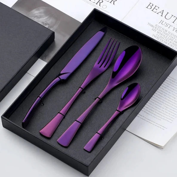 4 PCS Flatware Cutlery Stainless Steel Purple