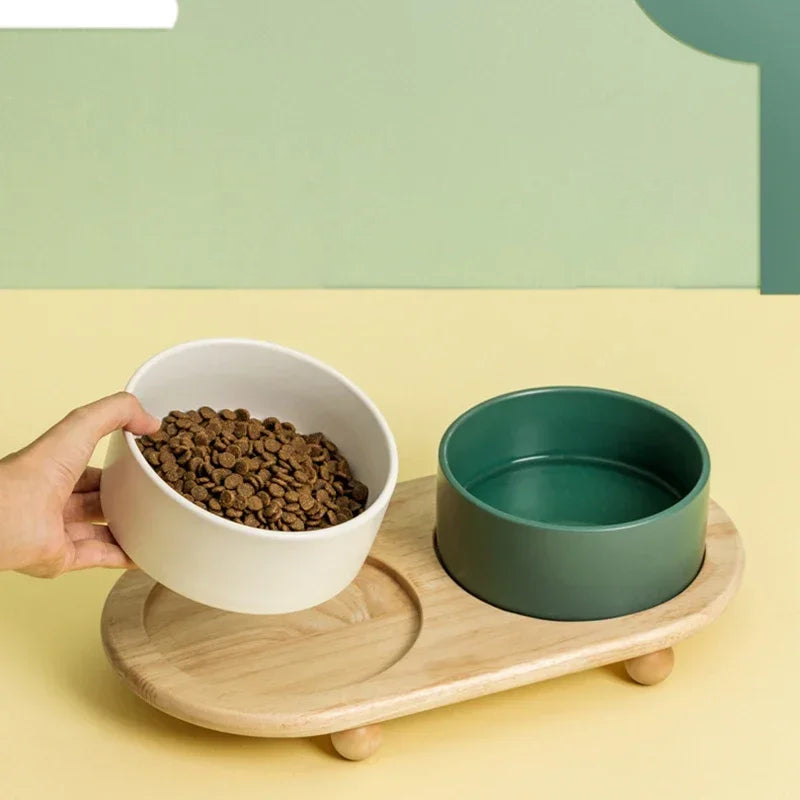 pet feeding bowl ceramic bowls with elevated wooden stand large capacity