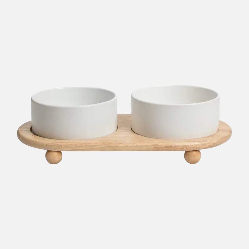 pet feeding bowl ceramic bowls with elevated wooden stand large capacity