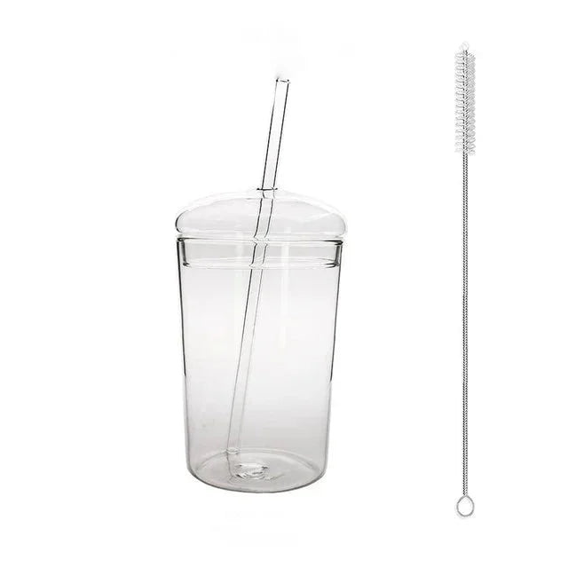 boba glass cup with lid and straw heat resistant glass cup with cleaning brush