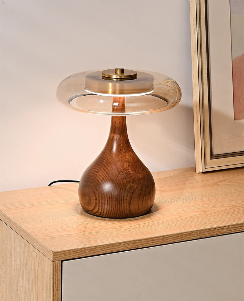 French retro luxury wood glass table lamp bedroom bedside copper desk lamp mid-century modern lighting