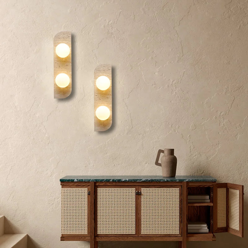 Natural travertine wall sconce glass globe wall lamp