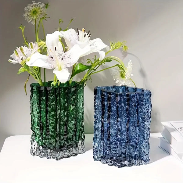 Textured glass glass flower vase wide base glass crystal vase