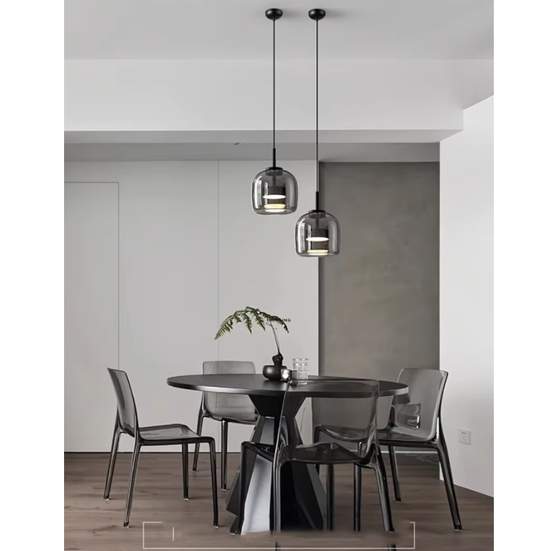 Smoked glass table lamp and pendant light with modern design and elegant finish