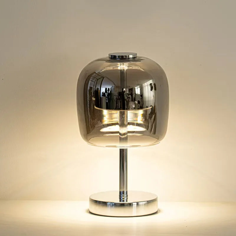 Smoked glass table lamp and pendant light with modern design and elegant finish