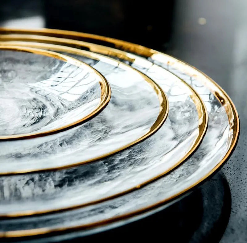 Gold Edge Glass Plate & Bowl