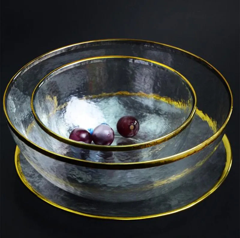 Gold Edge Glass Plate & Bowl