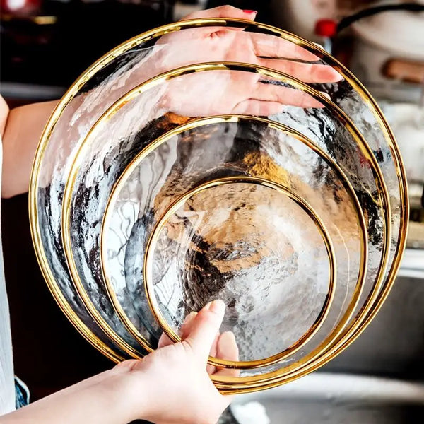 Gold Edge Glass Plate & Bowl