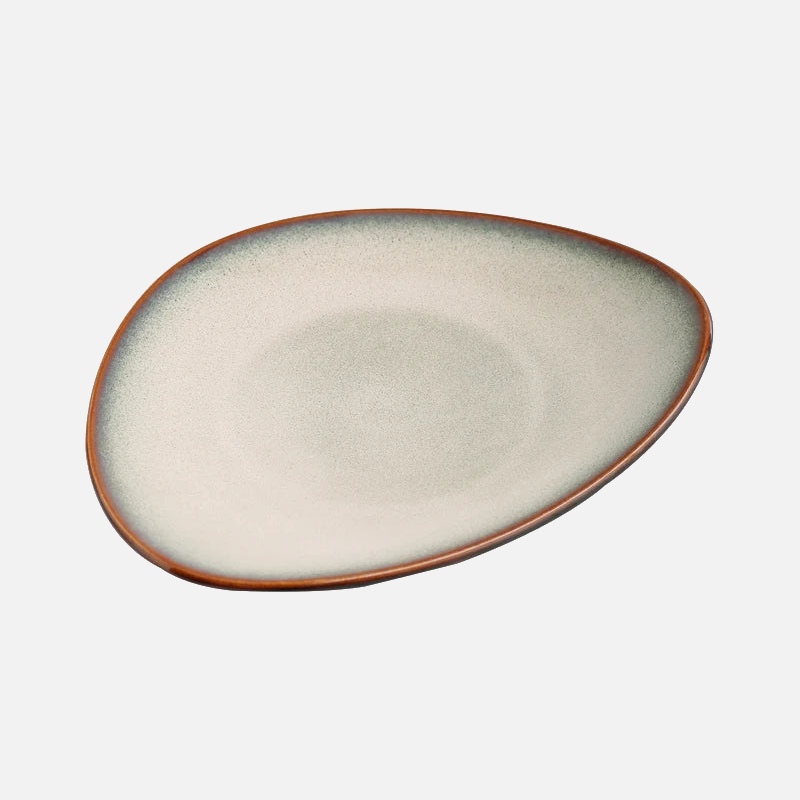 Ceramic special-shaped triangular dinner plate green reactive glaze modern asymmetrical dining plate durable