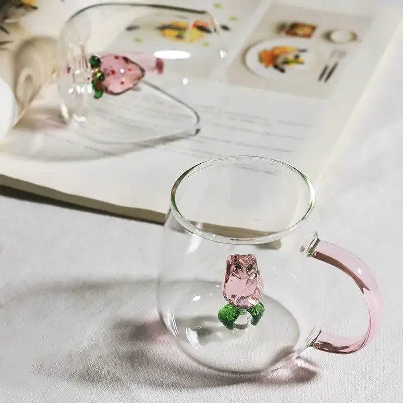 3D Rose Blossom Glass Cup & Pitcher Set