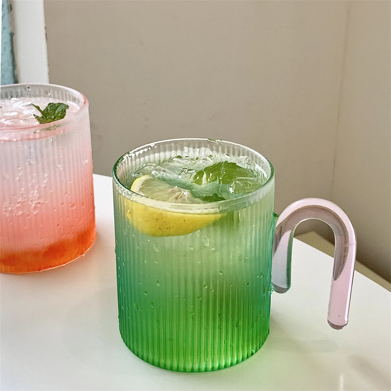 rippled borosilicate glass cup with contrast color handle