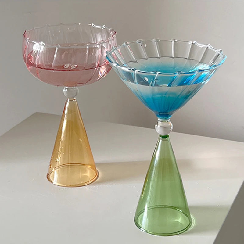 Retro Creative Cocktail Glasses tinted glass textured design with glass bead