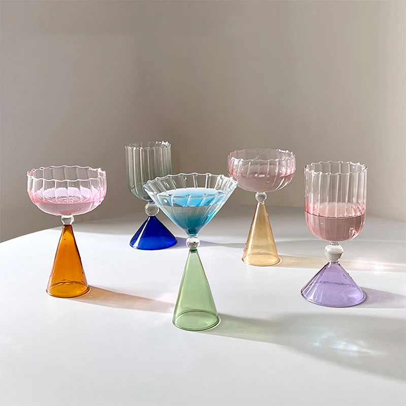 Retro Creative Cocktail Glasses tinted glass textured design with glass bead