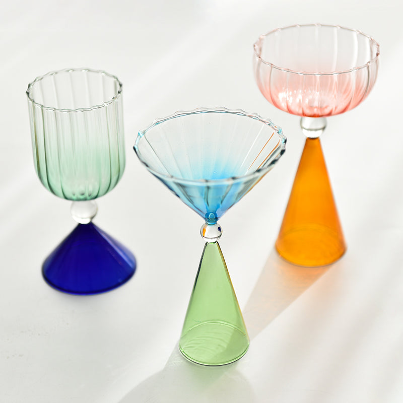 Retro Creative Cocktail Glasses tinted glass textured design with glass bead