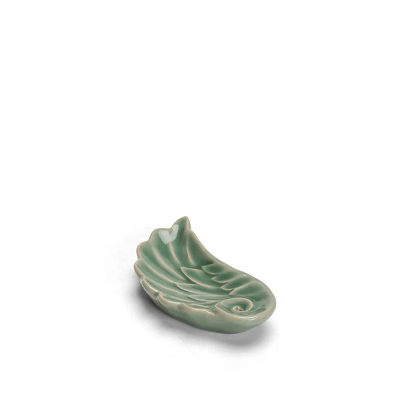 Kiln glazed Celadon Incense Insert Holder Embossed Leaf Feather Ceramic Aromatherapy holder incense holder Creative Teahouse Ornament