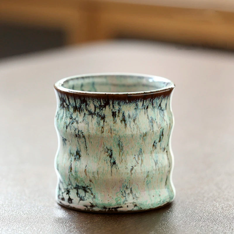 kiln-fired glazed porcelain  ceramic tea cup marbling pattern ripple teacup