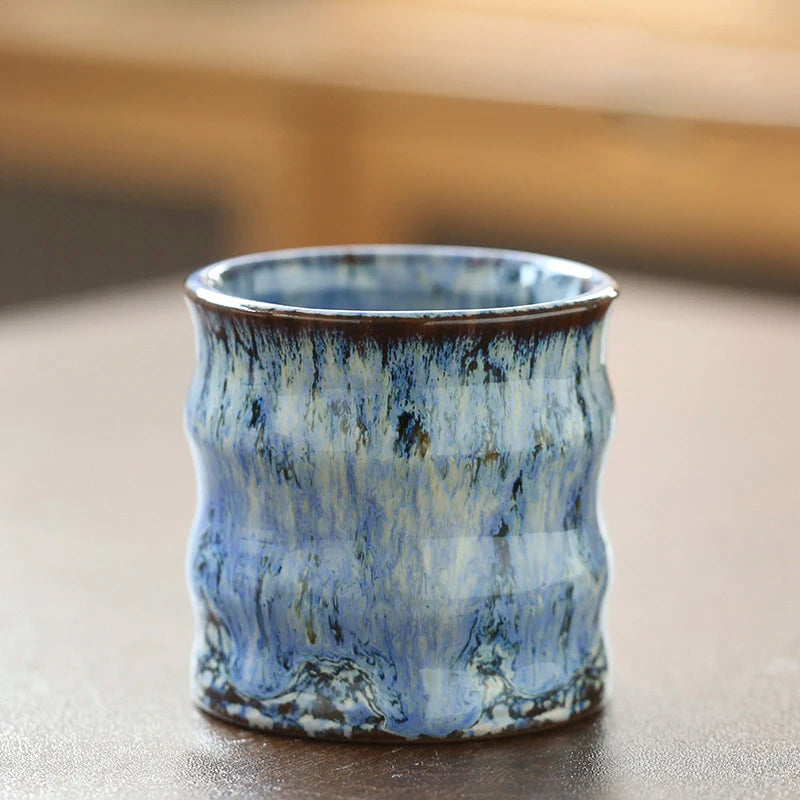 kiln-fired glazed porcelain  ceramic tea cup marbling pattern ripple teacup