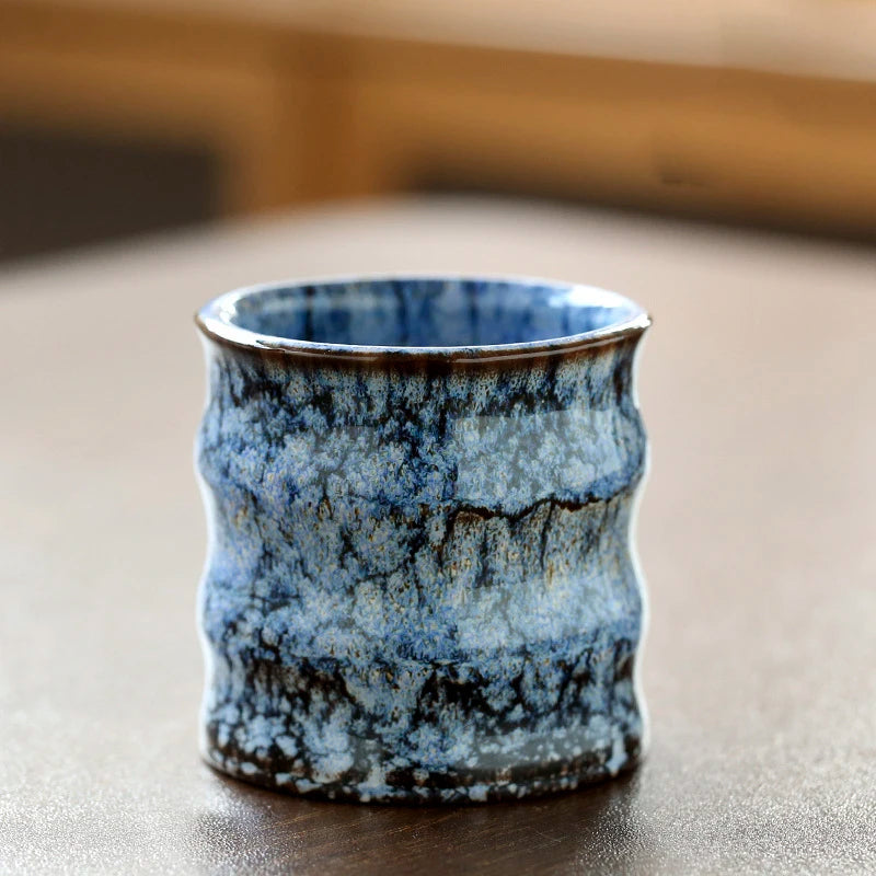 kiln-fired glazed porcelain  ceramic tea cup marbling pattern ripple teacup