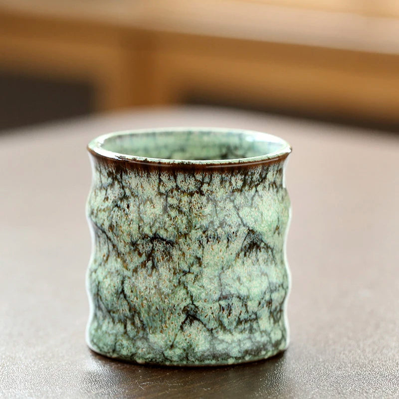 kiln-fired glazed porcelain  ceramic tea cup marbling pattern ripple teacup