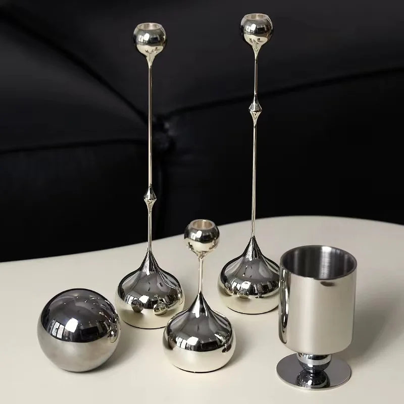 Chrome Drop Dining Candle Holder Set