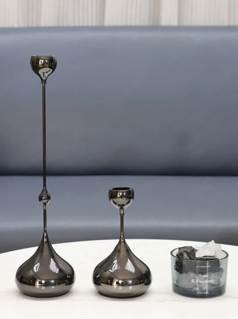 Chrome Drop Dining Candle Holder Set