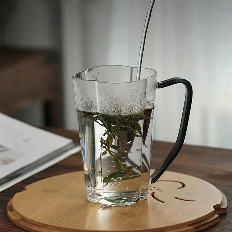 Clover fluted glass mug borosilicate tall glass mug for hot and cold beverages