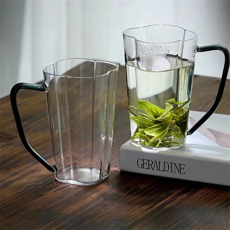 Clover fluted glass mug borosilicate tall glass mug for hot and cold beverages