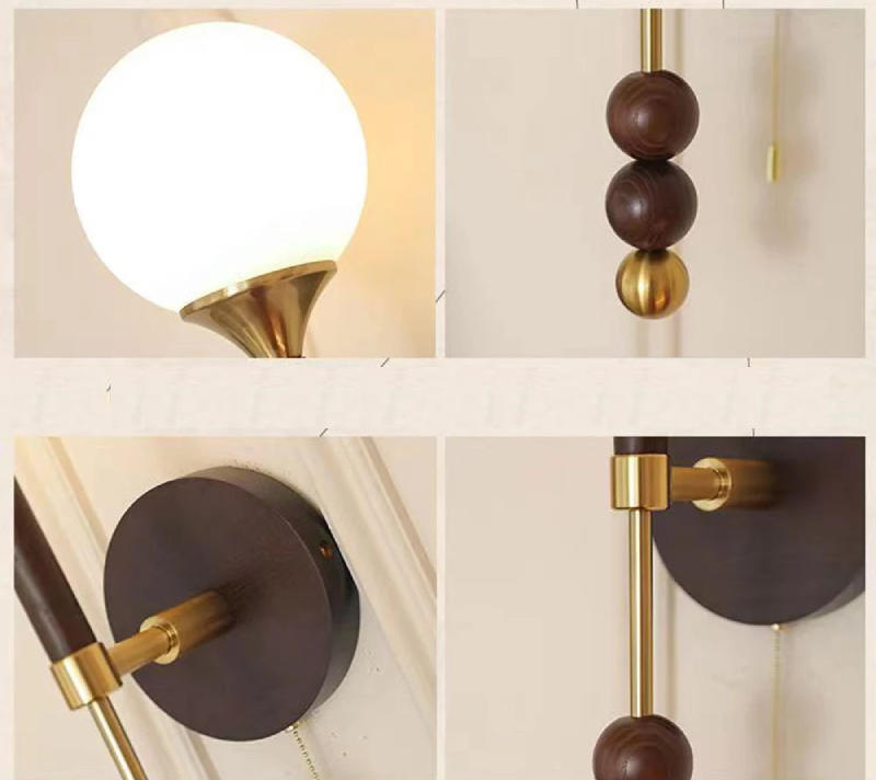 Vintage Wood Glass Lamps Retro Glass Wall Sconce and Ceiling Lamp Elegant Wall lamp