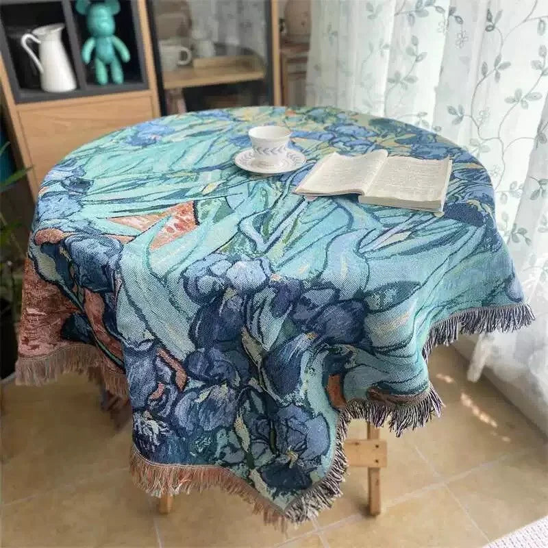 Flower Print Woven Throw Blanket Artistic Cotton Tapestry for Bed, Sofa, and Wall Decor