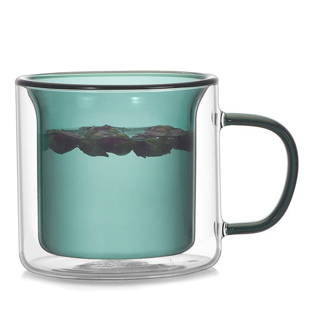 Double Wall Glass Mug green