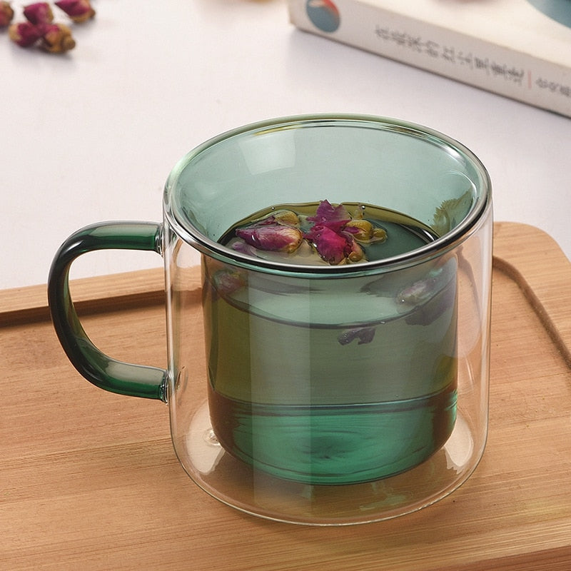 Double Wall Glass Mug green