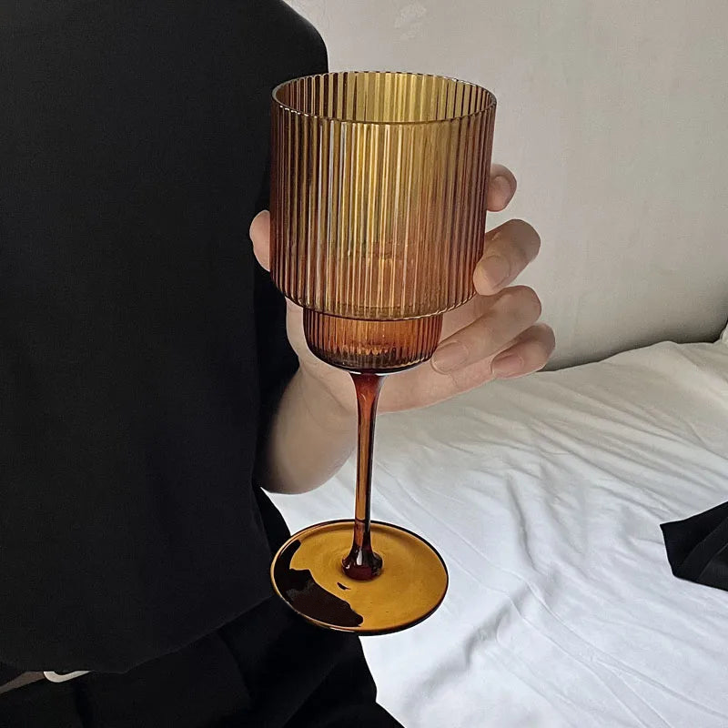 elegant striped wine goblet textured wine glass for cocktails and wine