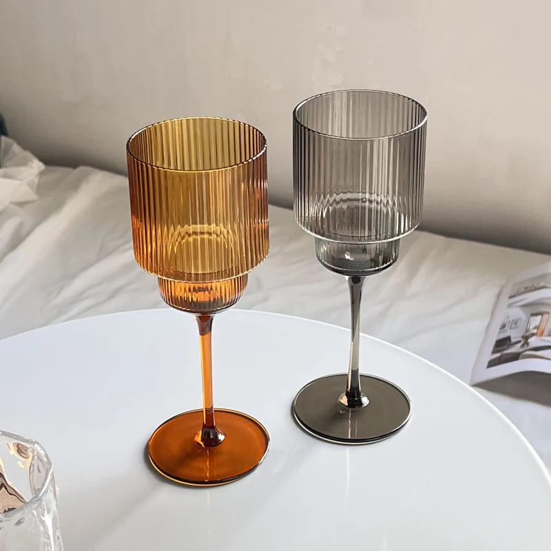 elegant striped wine goblet textured wine glass for cocktails and wine