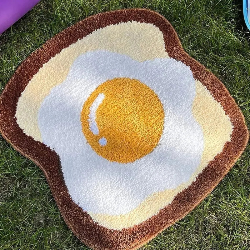 Cozy egg on toast plush nonslip bathroom mat