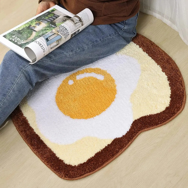 Cozy egg on toast plush nonslip bathroom mat