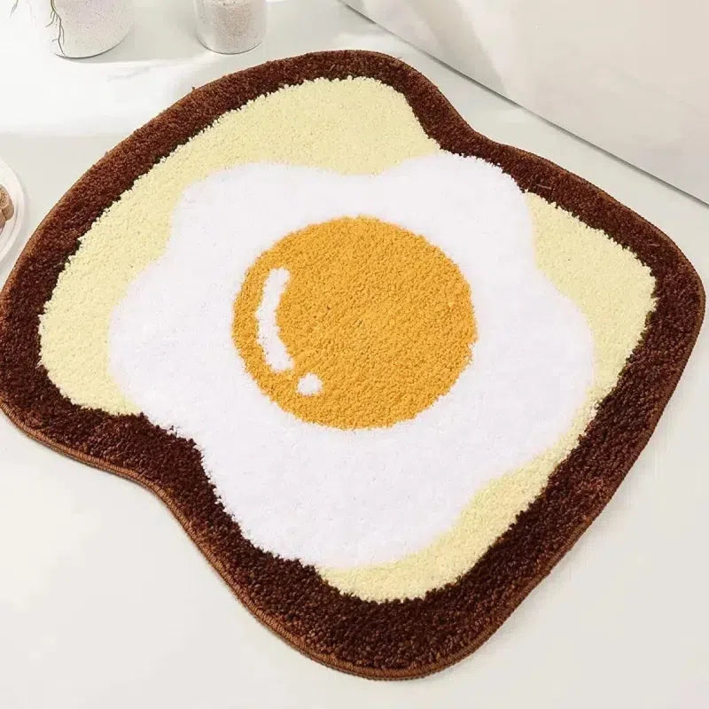 Cozy egg on toast plush nonslip bathroom mat