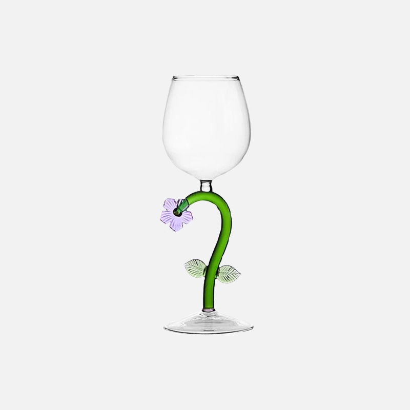 Wine glass with whimsical nature-inspired stems