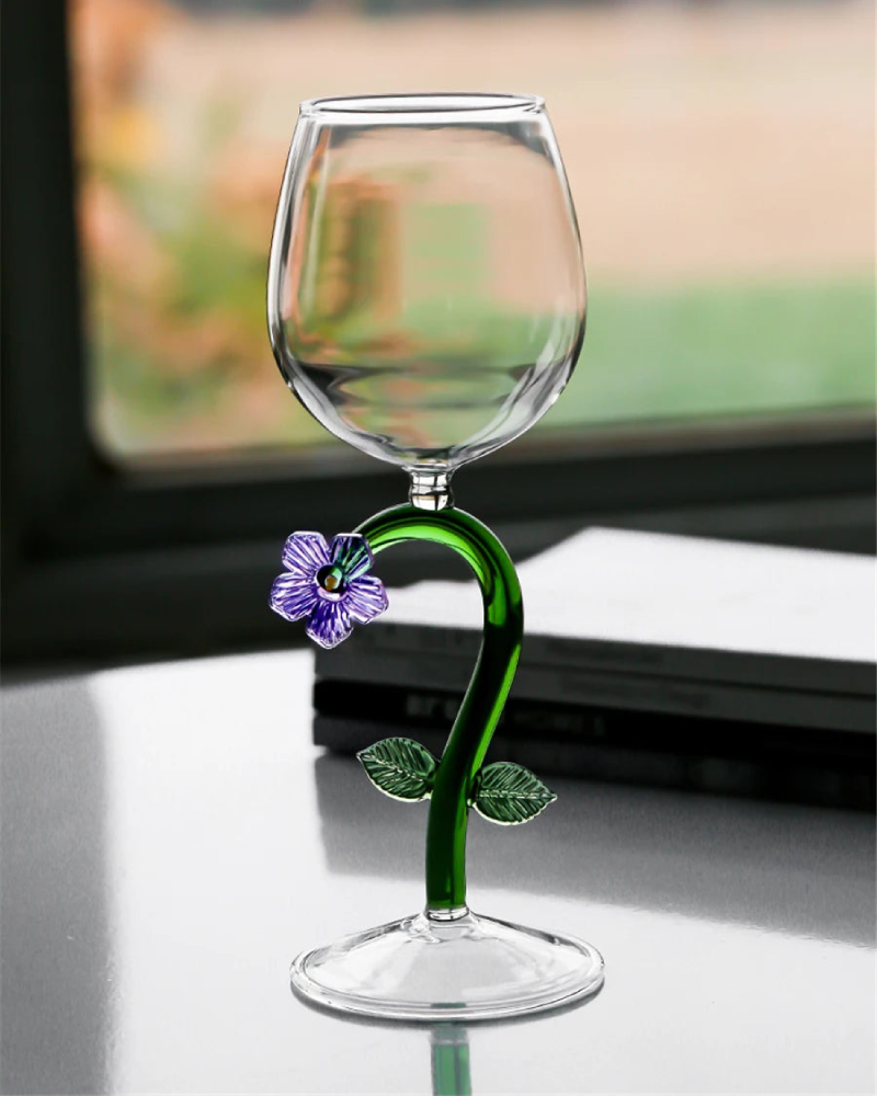 Wine glass with whimsical nature-inspired stems