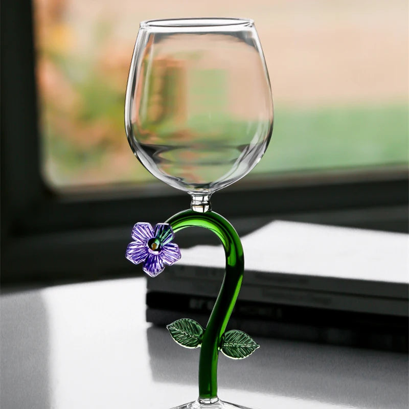 Wine glass with whimsical nature-inspired stems