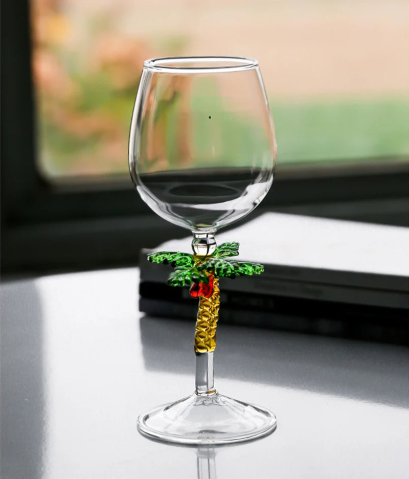 Wine glass with whimsical nature-inspired stems