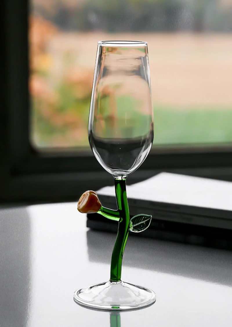 Wine glass with whimsical nature-inspired stems