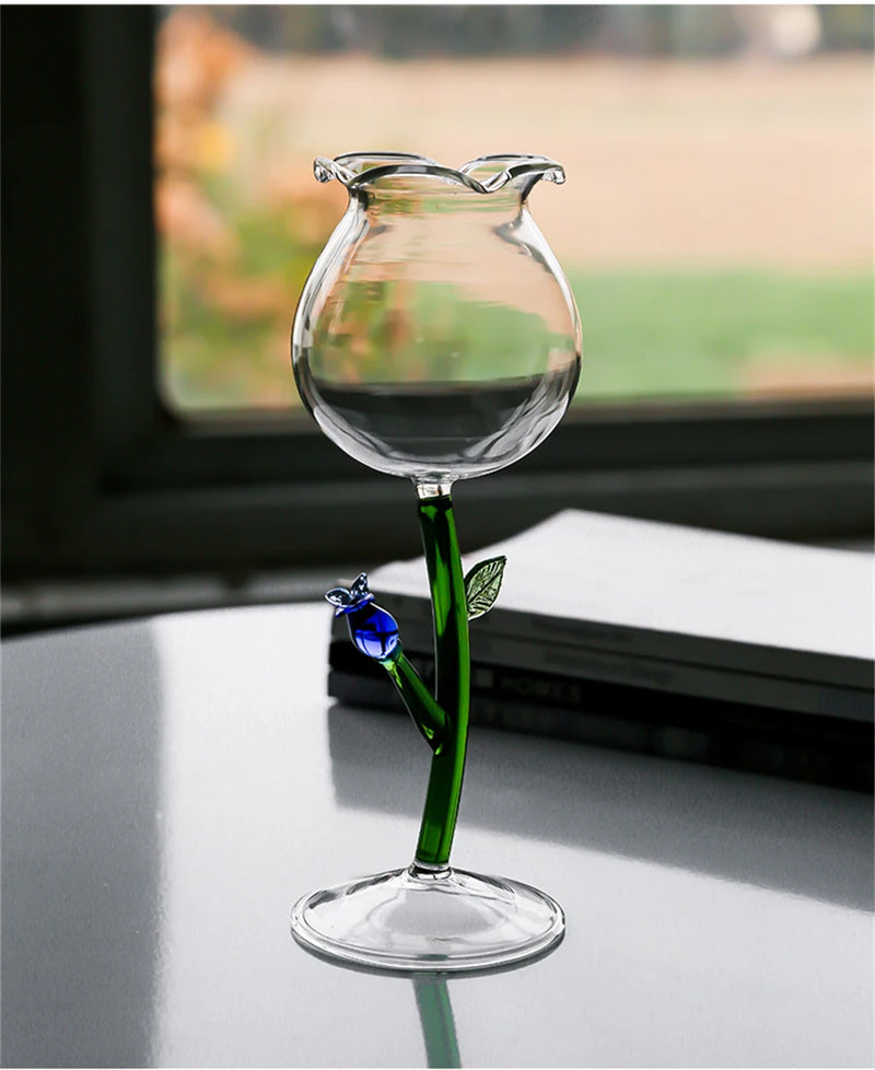 Wine glass with whimsical nature-inspired stems