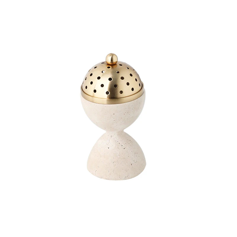 travertine stone incense mabkhara oud bakhoor burner with brass cover