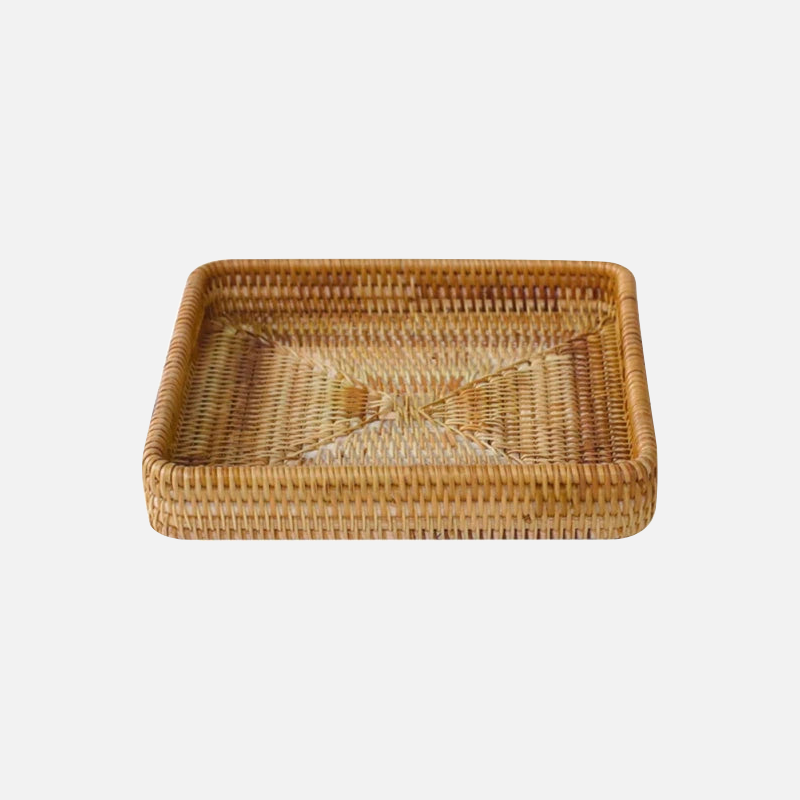 Handwoven rattan serving tray wicker tabletop desktop organizer