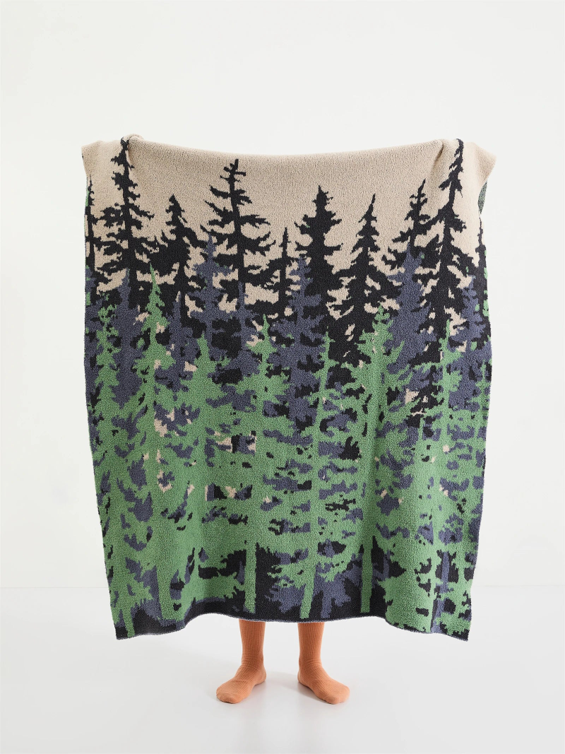 Evergreen Haven Jacquard Blanket forest tree multicolor microfiber knitted throw blanket